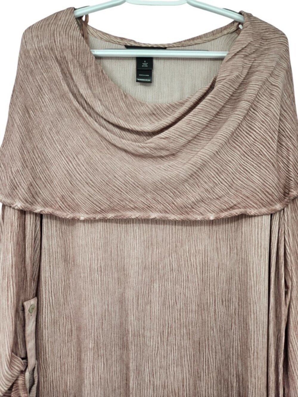 Ali Miles Cowl Neck Asymmetric Hem Crinkled Tunic Top Mauve Women's Size S NEW - Picture 3 of 12